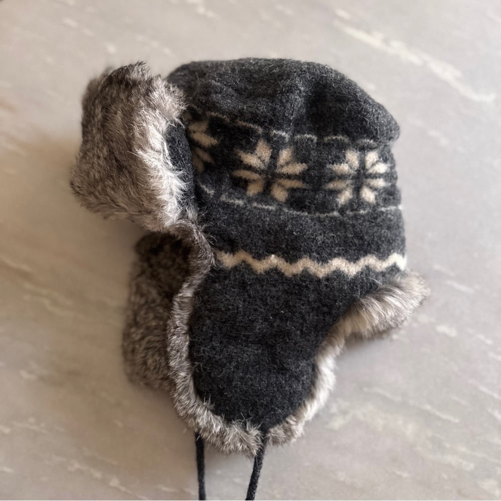 Vintage Paul Leinburd Gray Wool CrownCap Rabbit Fur Hat Aviator Trapper